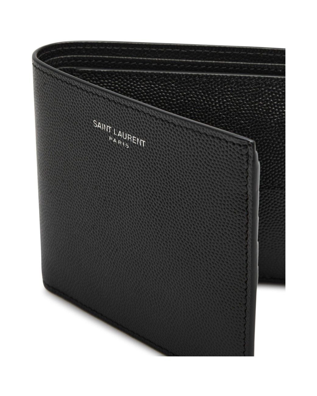 Saint Laurent Black Grain Leather Short Foldable Wallet for men