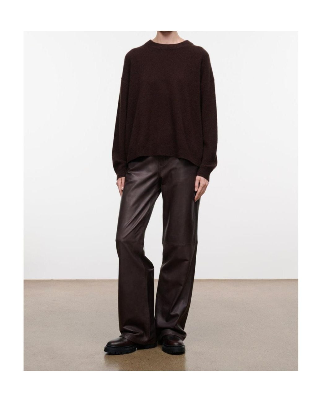 Staud Brown Loose-Fit Cashmere Crew-Neck Sweater