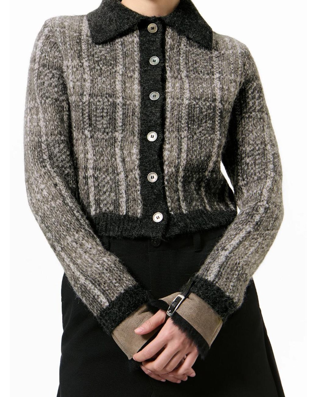 Our Legacy Black Checked Cropped Cardigan