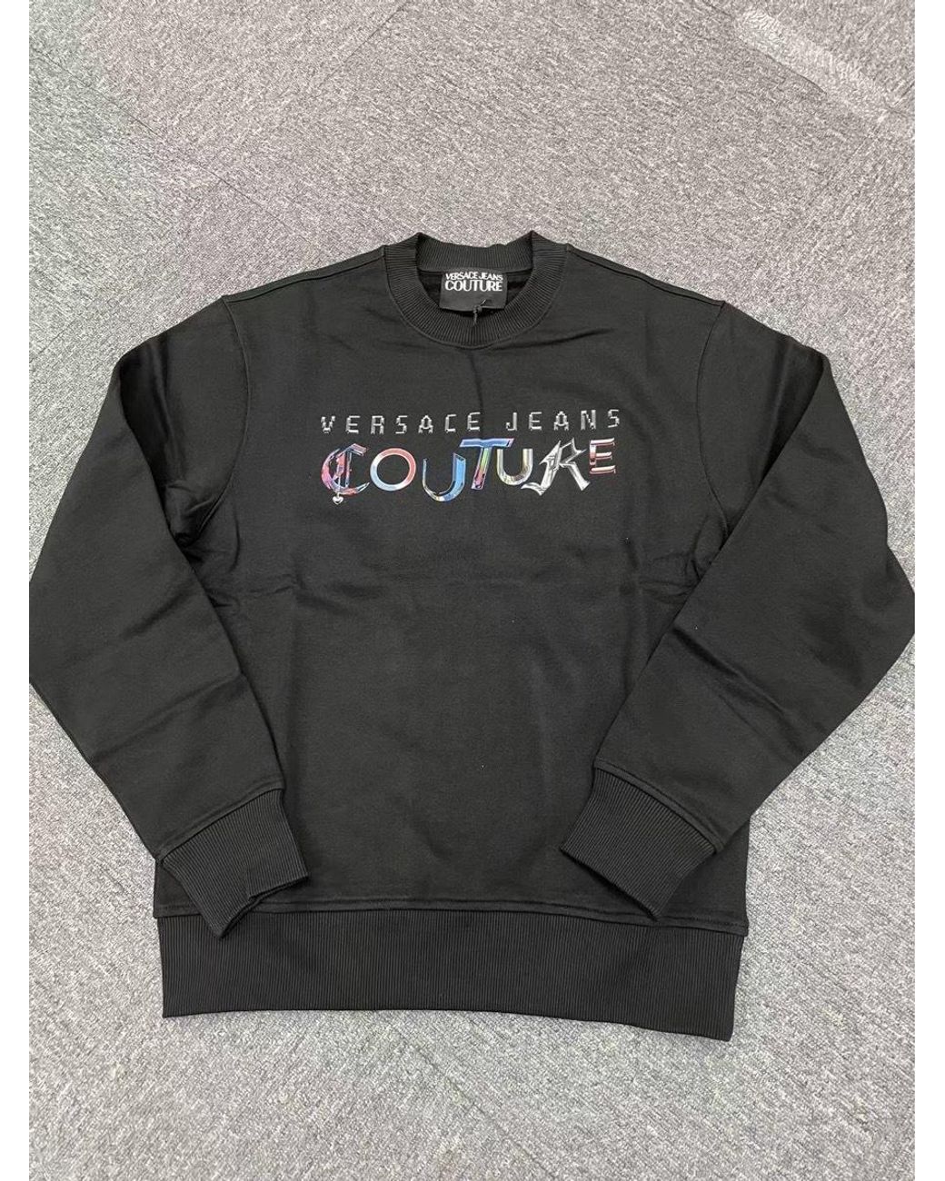Versace Jeans Black Couture Logo Detailed Crewneck Sweatshirt for men