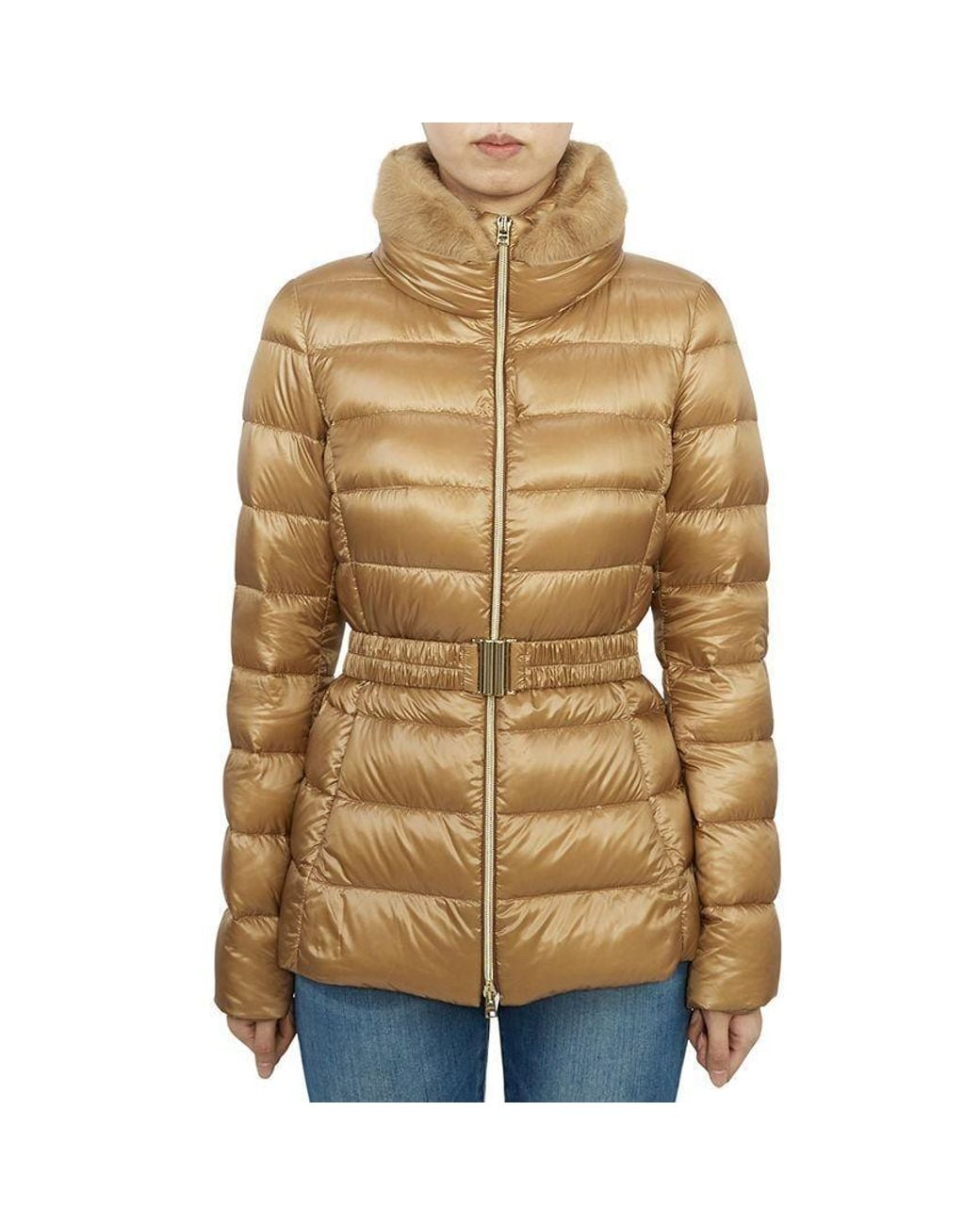 Herno Brown Belted High-Collar Down Jacket