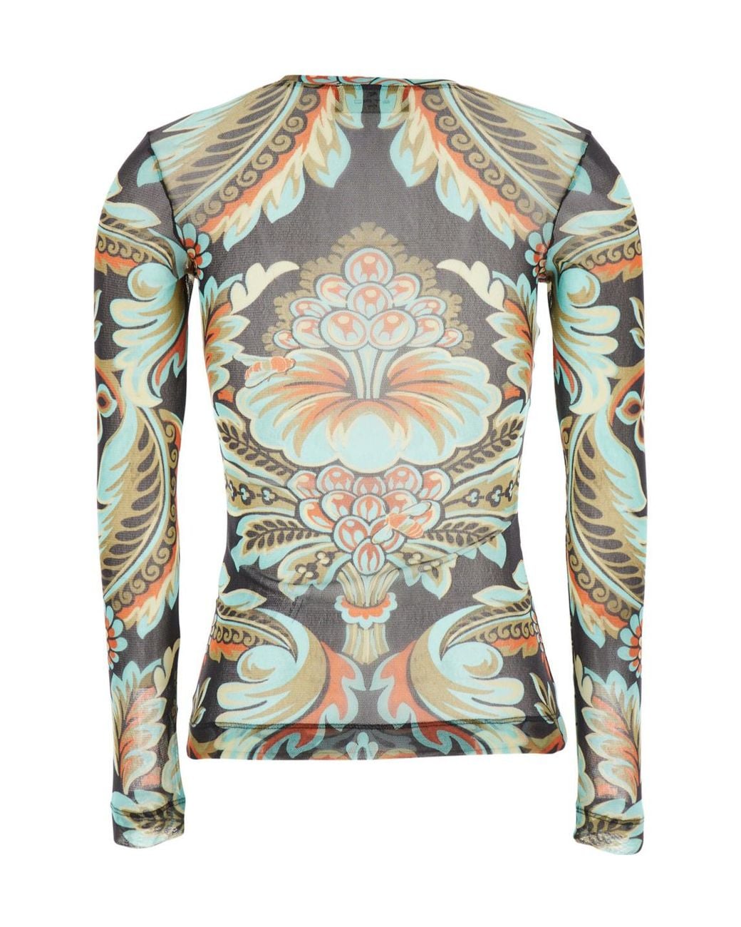 Etro Green Meshed Long-Sleeved Printed Top