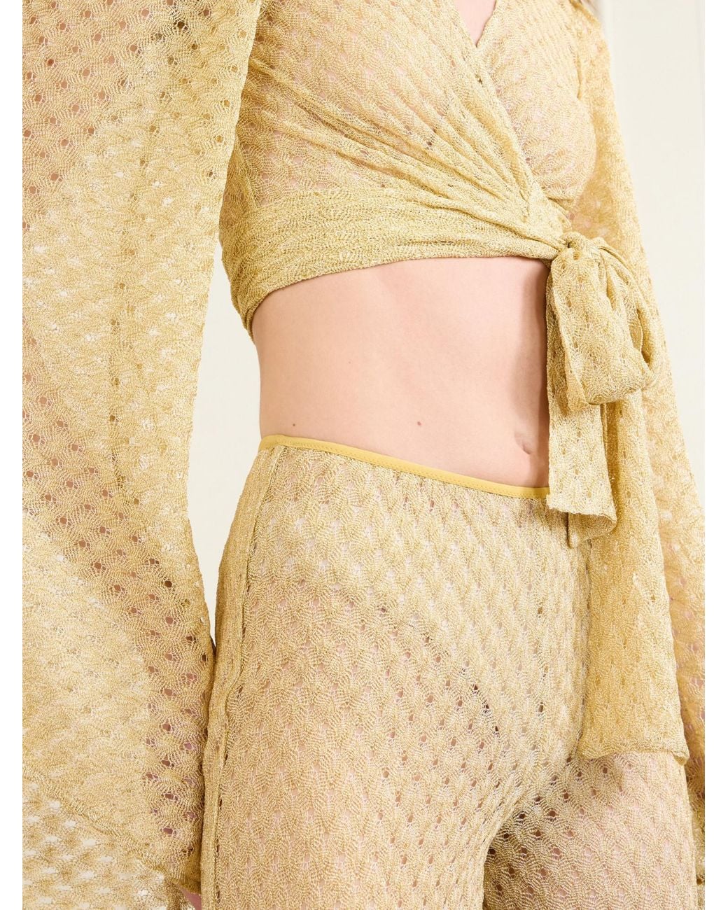 Missoni Natural Cropped Metallic Crochet-Knitted Wrap Top