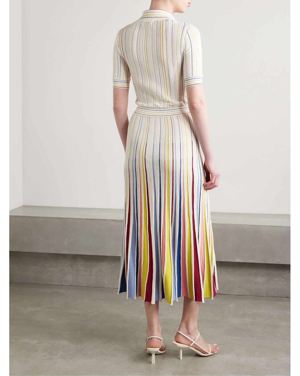 Gabriela Hearst White Calypso Ribbed Striped Merino Wool Midi Dress