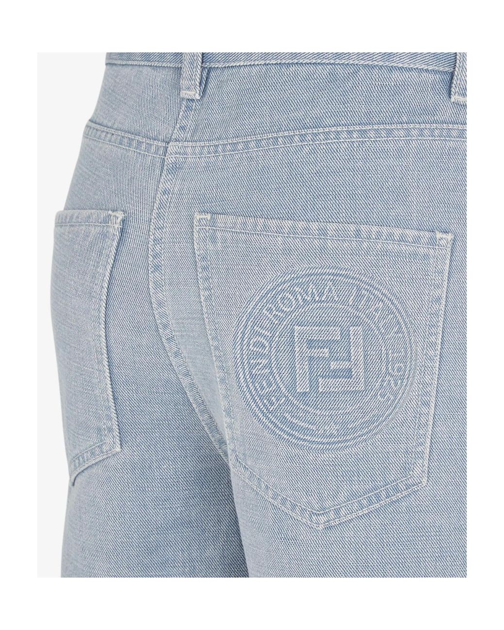 Fendi Blue Logo Detailed Straight-Leg Jeans