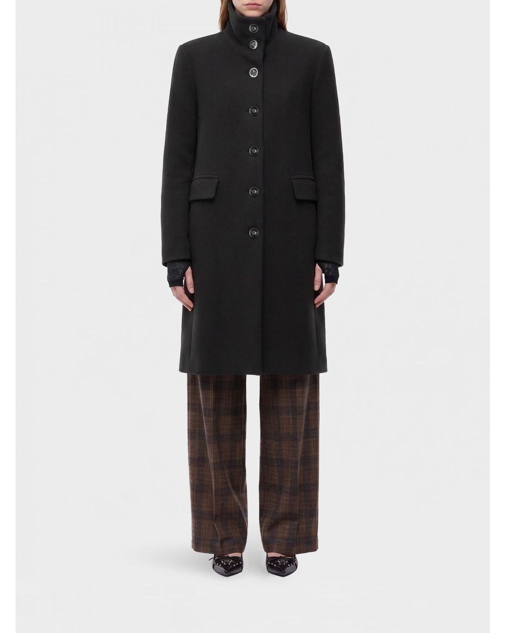 Pinko Black Wool-Blend Coat With High Neck And Belt