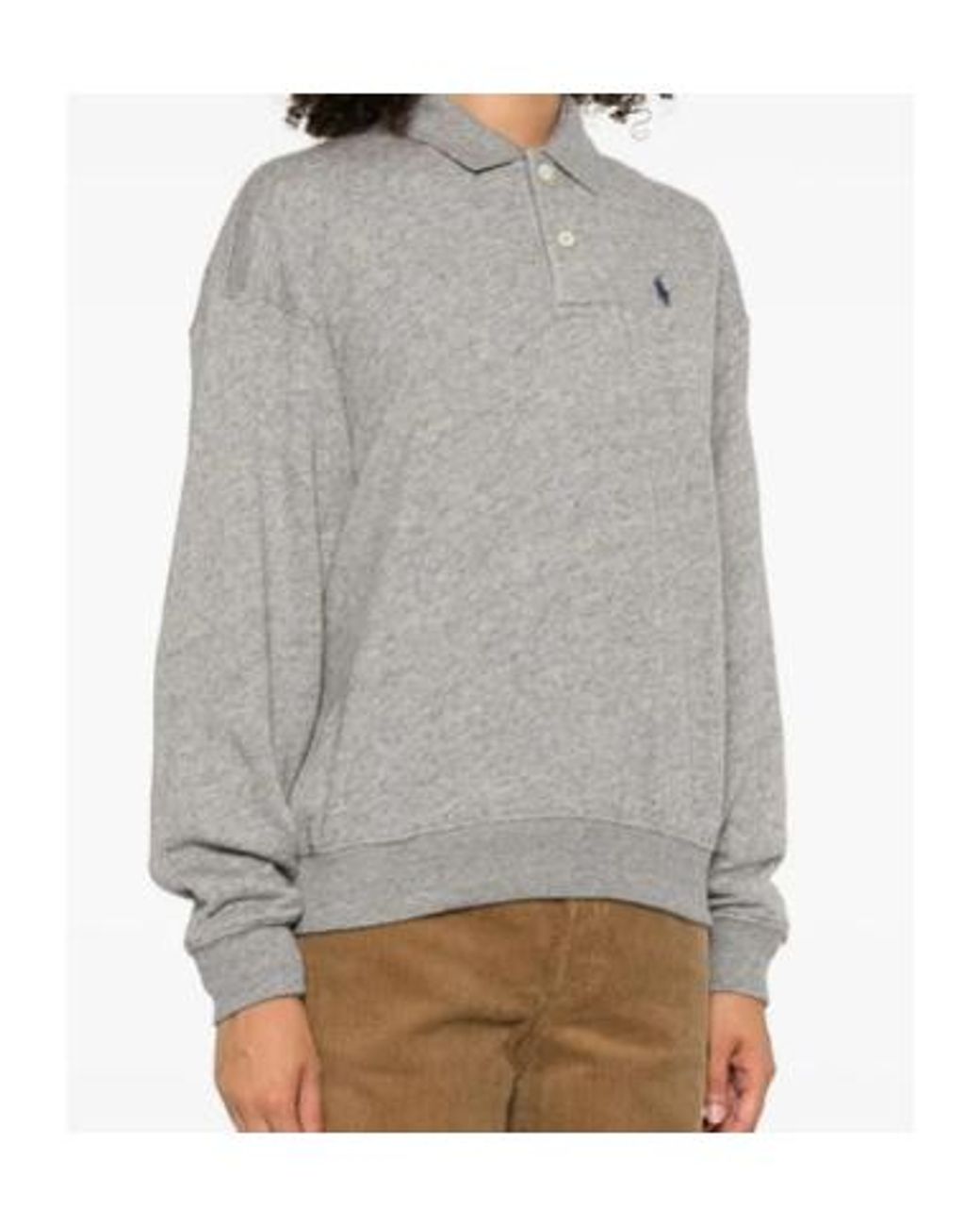 Polo Ralph Lauren Gray Logo-Embroidered Long-Sleeved Polo Shirt