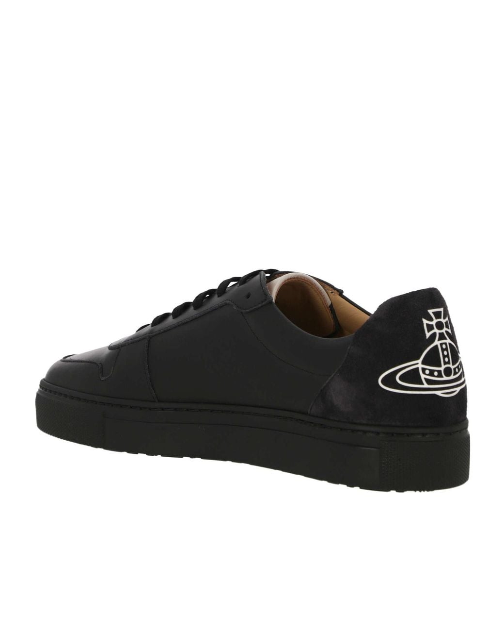 Vivienne Westwood Black Logo-Print Calf Leather Sneakers for men
