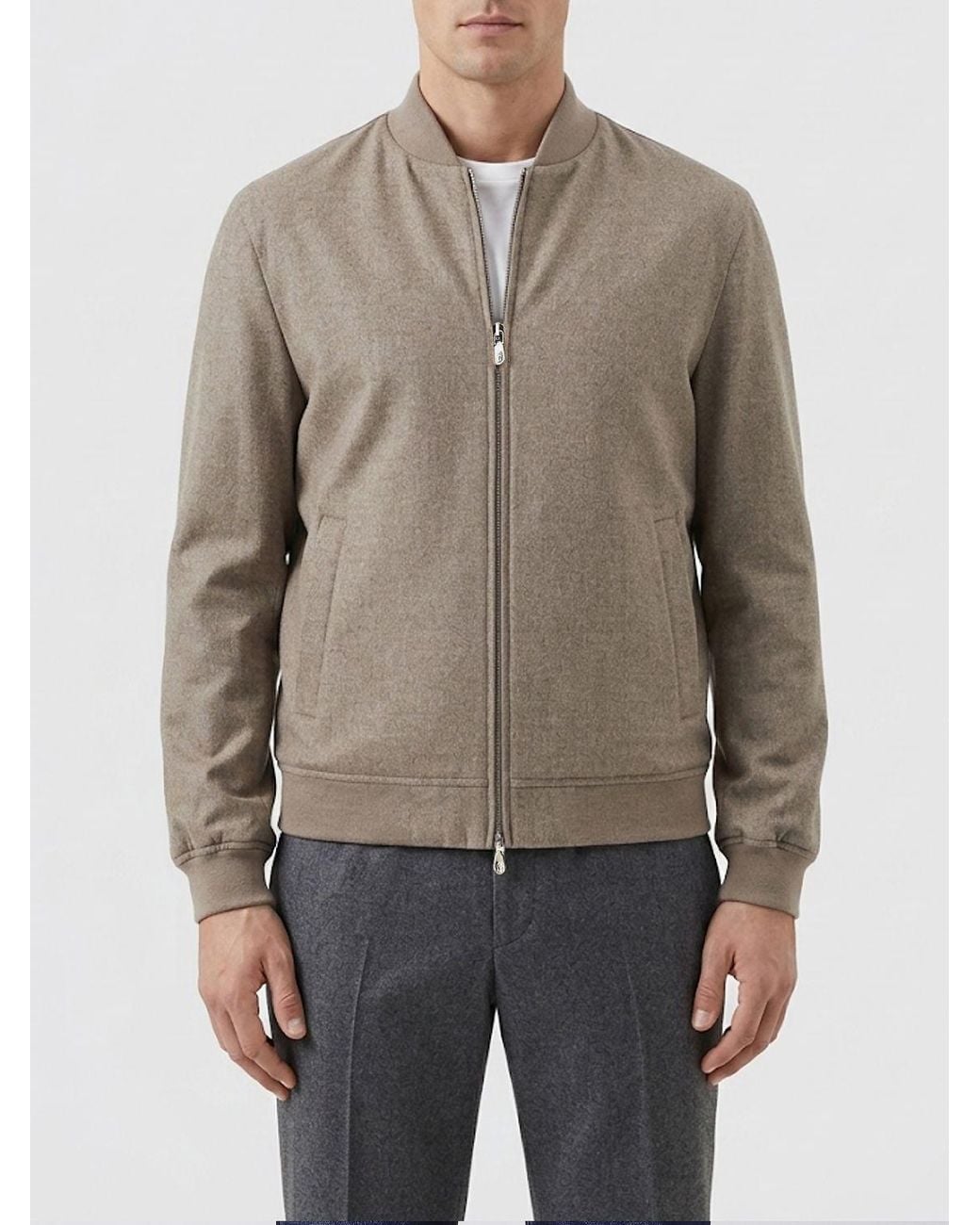 Brunello Cucinelli Gray Long-Sleeved Zip-Up Bomber Jacket for men