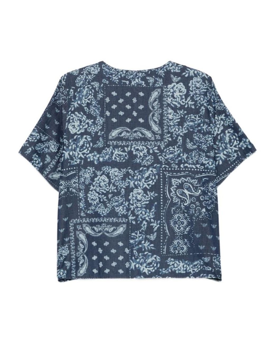 Emporio Armani Blue Floral-Print Blouse