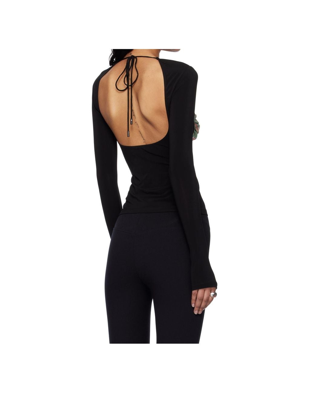 MARINE SERRE Black Scarf Detailed Long-Sleeved Blouse