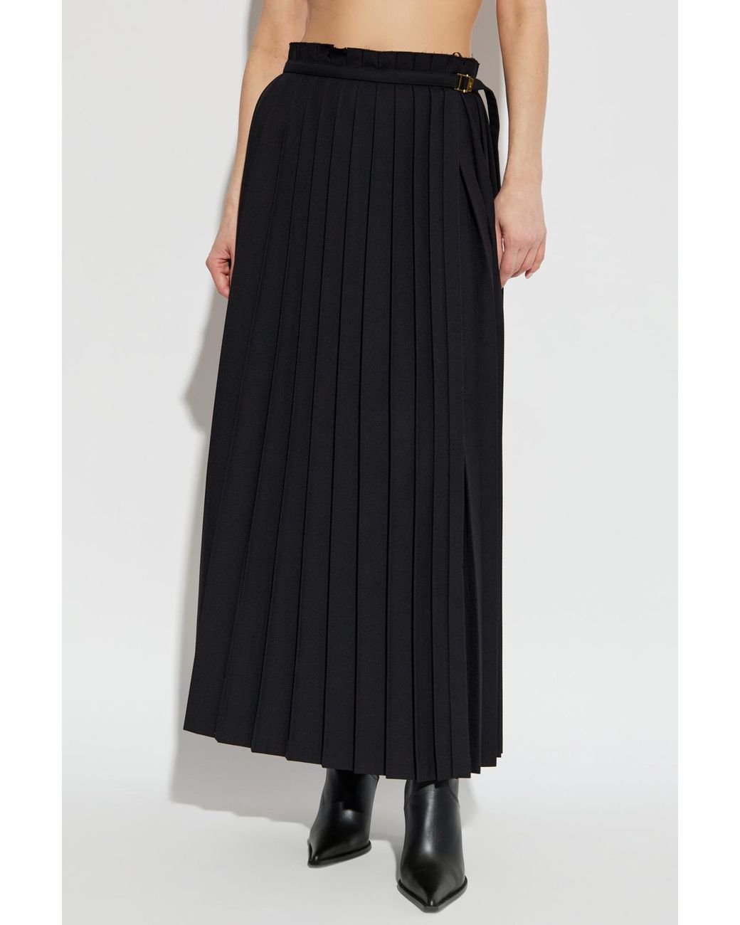 AMI Black Twill Pleated Maxi Skirt