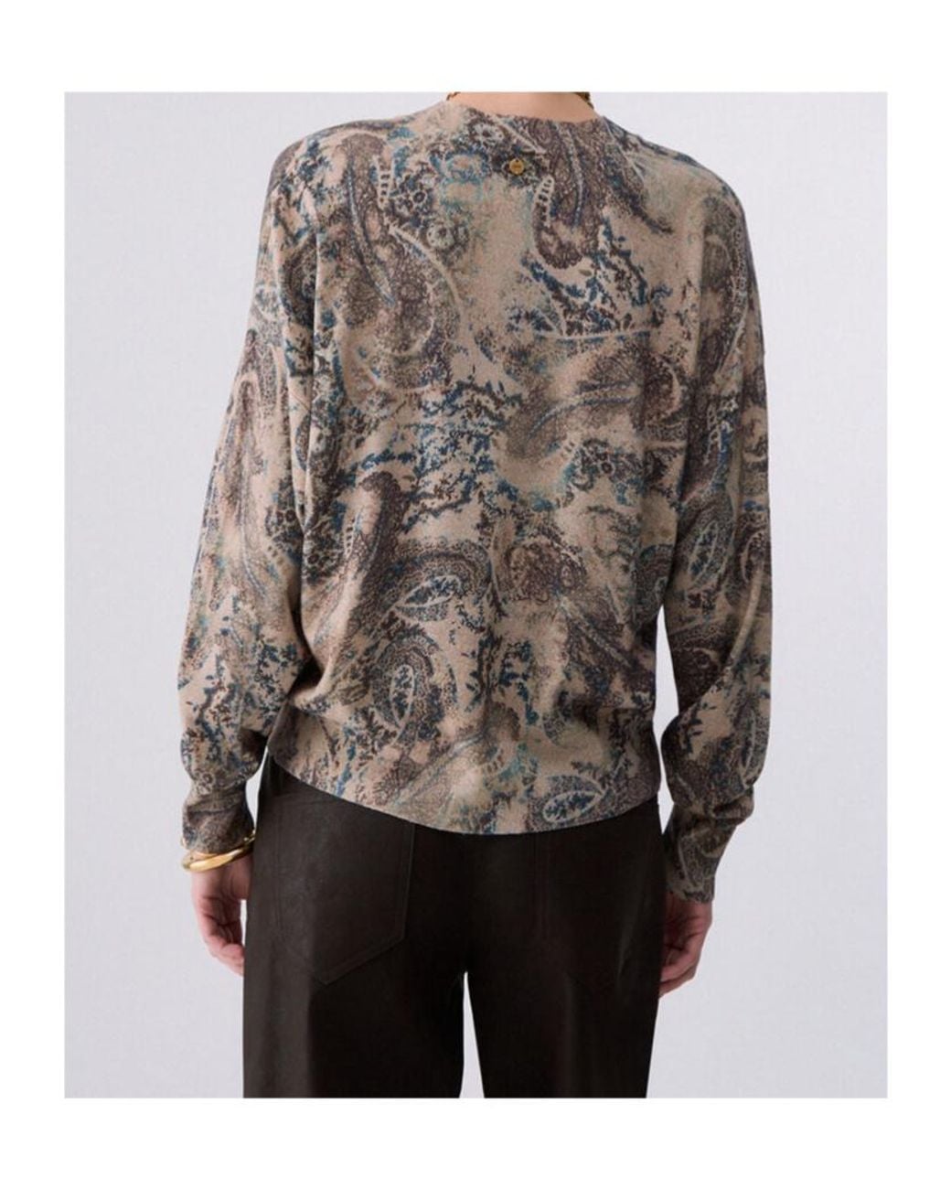 Liu Jo Gray Paisley V-Neck Knitted Sweater
