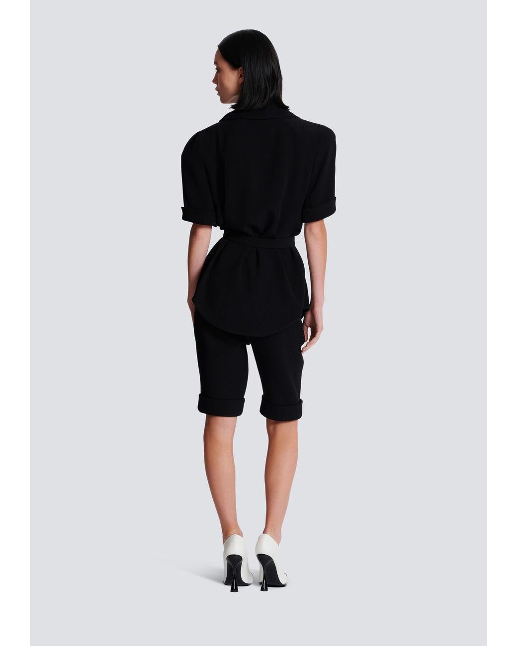 Balmain Black Crepe Belted Shirt