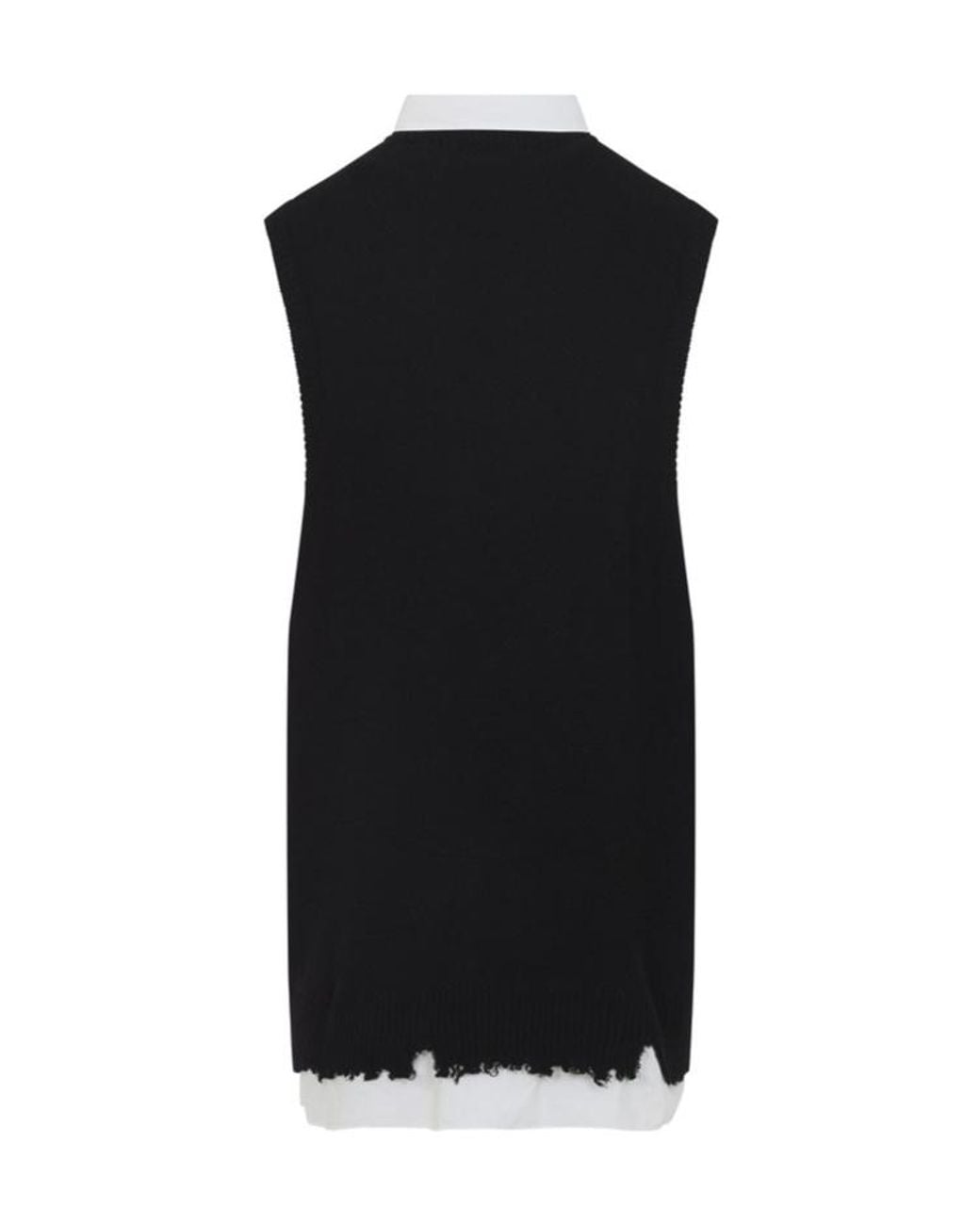 MM6 by Maison Margiela Black Frayed V-Neck Knitted Dress