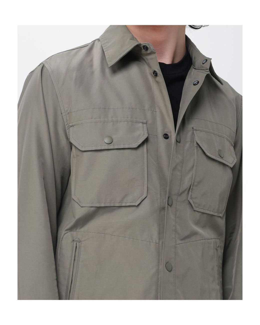 Woolrich Gray Long-Sleeved Curved Hem Overshirt for men