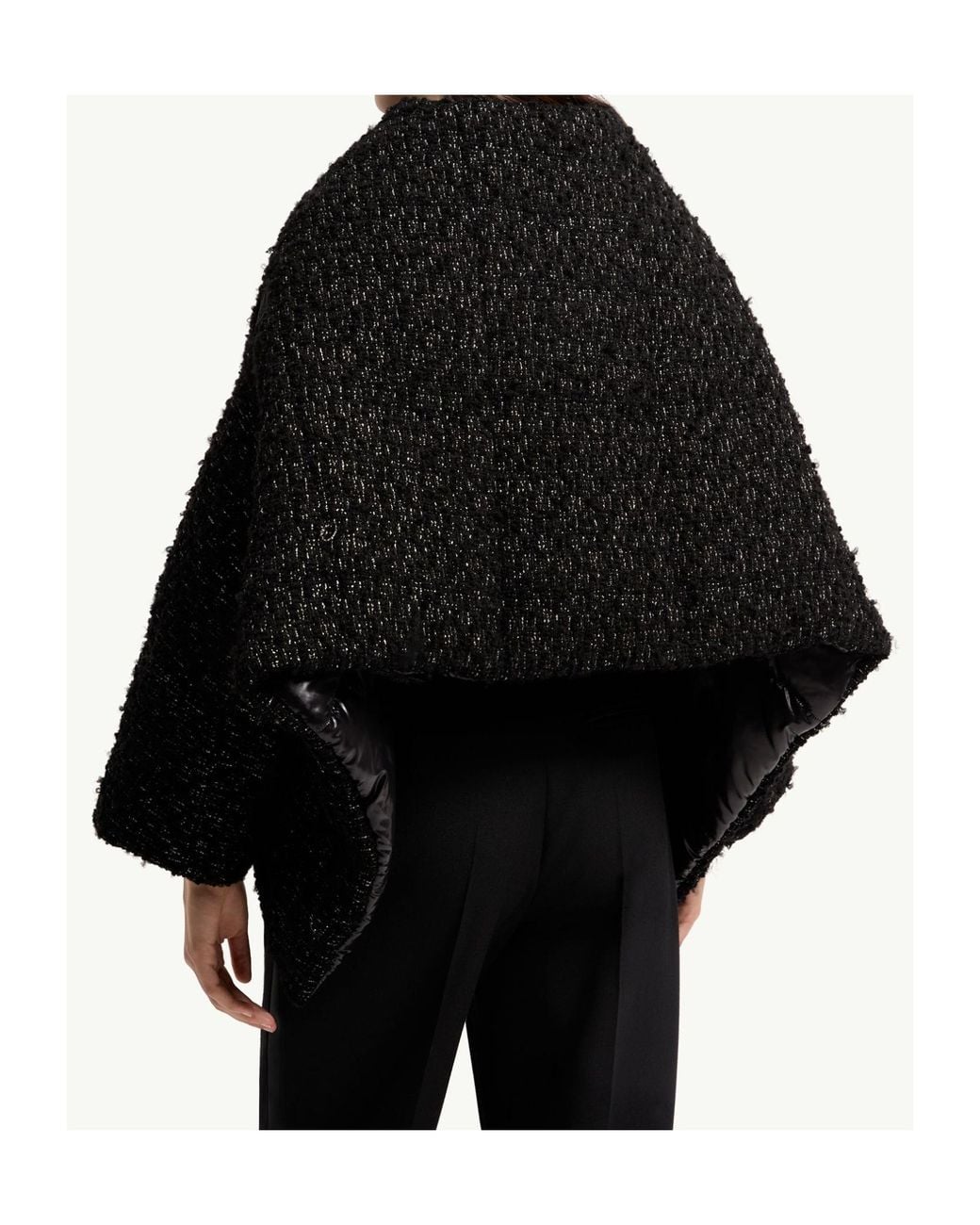 Moncler Black Wool Blend Tweed Cape