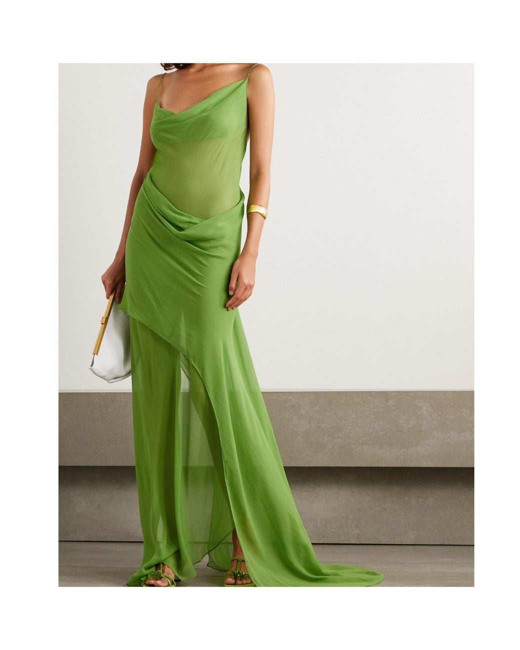 Christopher Esber Green Draped Layered Silk-Georgette Maxi Dress