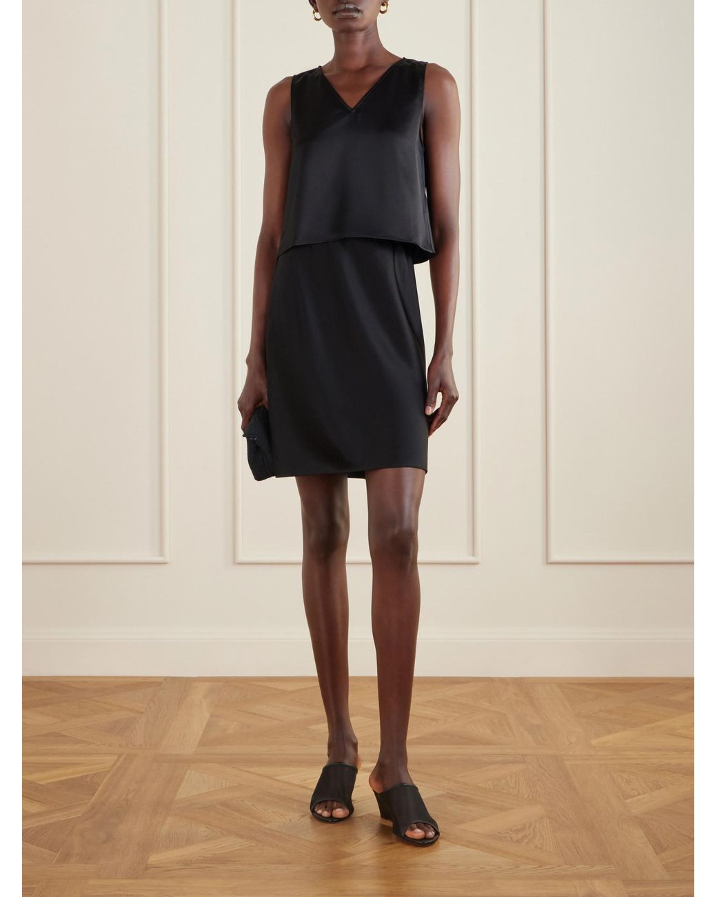 Leset Black Barb Satin Midi Skirt