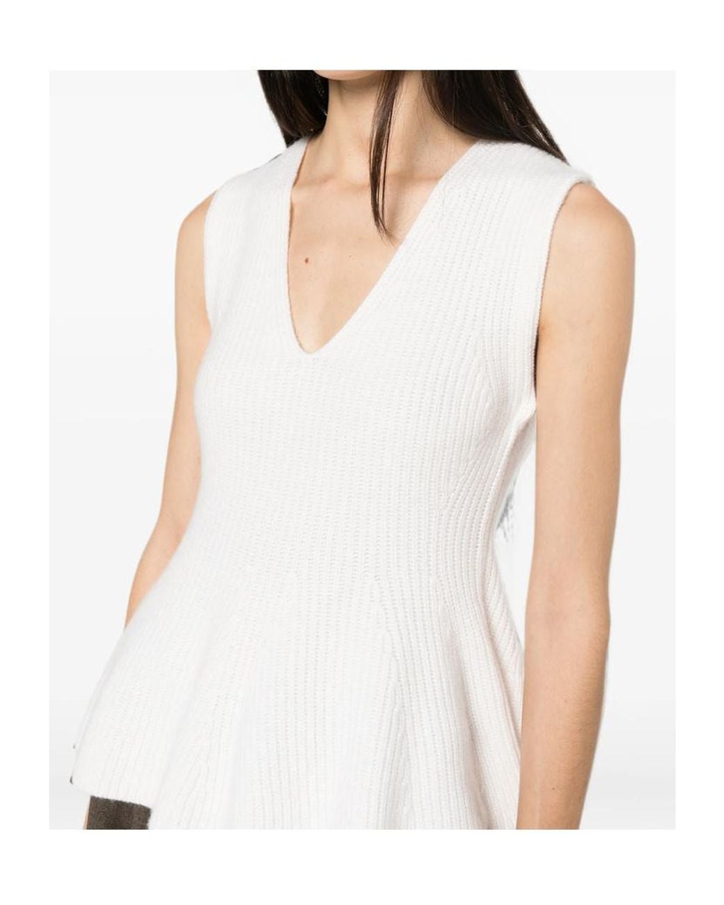Lisa Yang White V-Neck Sleeveless Knit Top