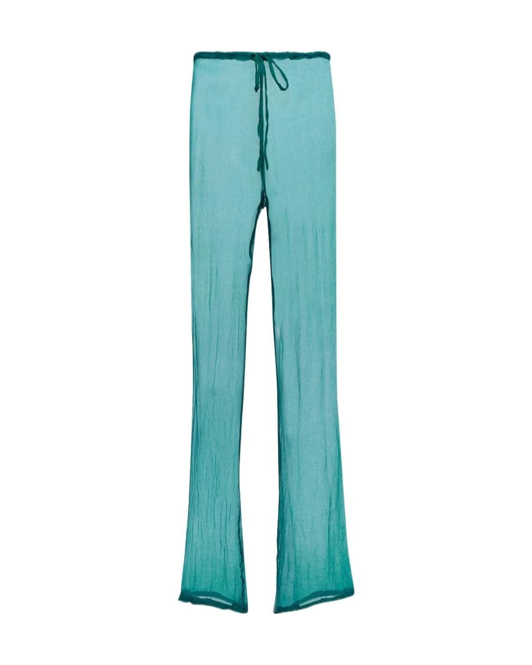 Dries Van Noten Blue High-Waisted Silk Straight-Leg Pants