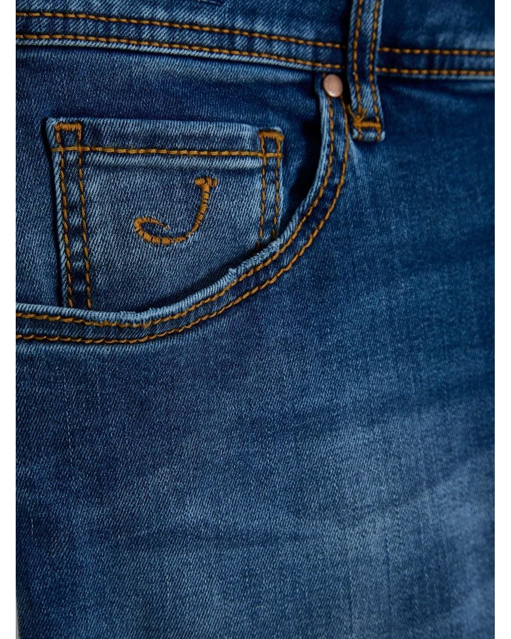 Jacob Cohen Blue Logo-Patch Whiskered Jeans for men