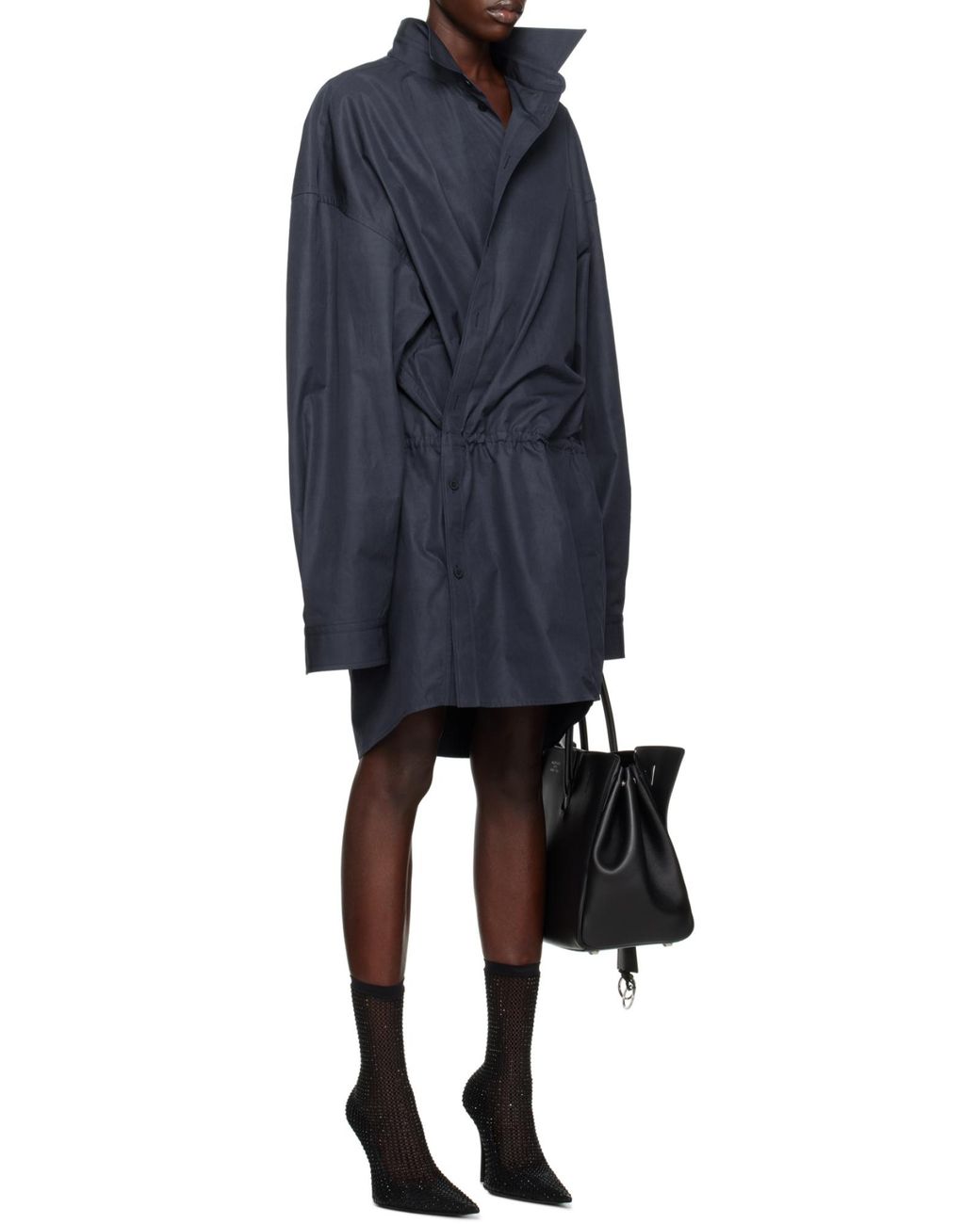 Balenciaga Blue Cotton Mini Shirt Dress