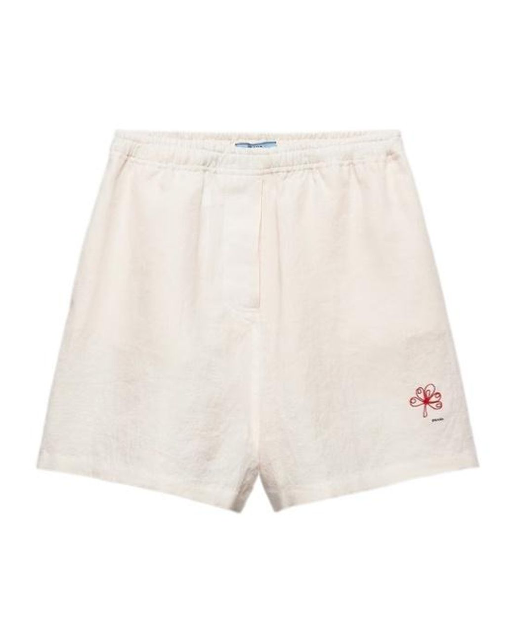 Prada White Embroidered Slubbed Shorts