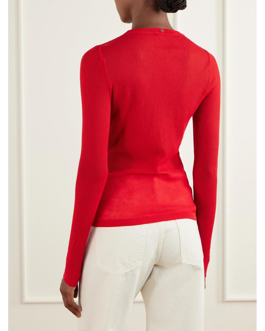 Anine Bing Red Ribbed Sweater