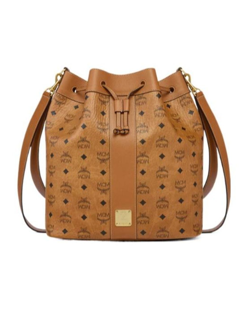 MCM Brown Monogram Drawstring Bucket Bag