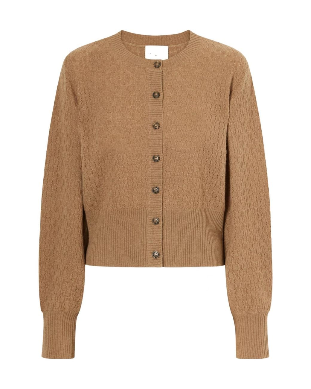 LeKasha Natural Pointelle Knit Cashmere Cardigan