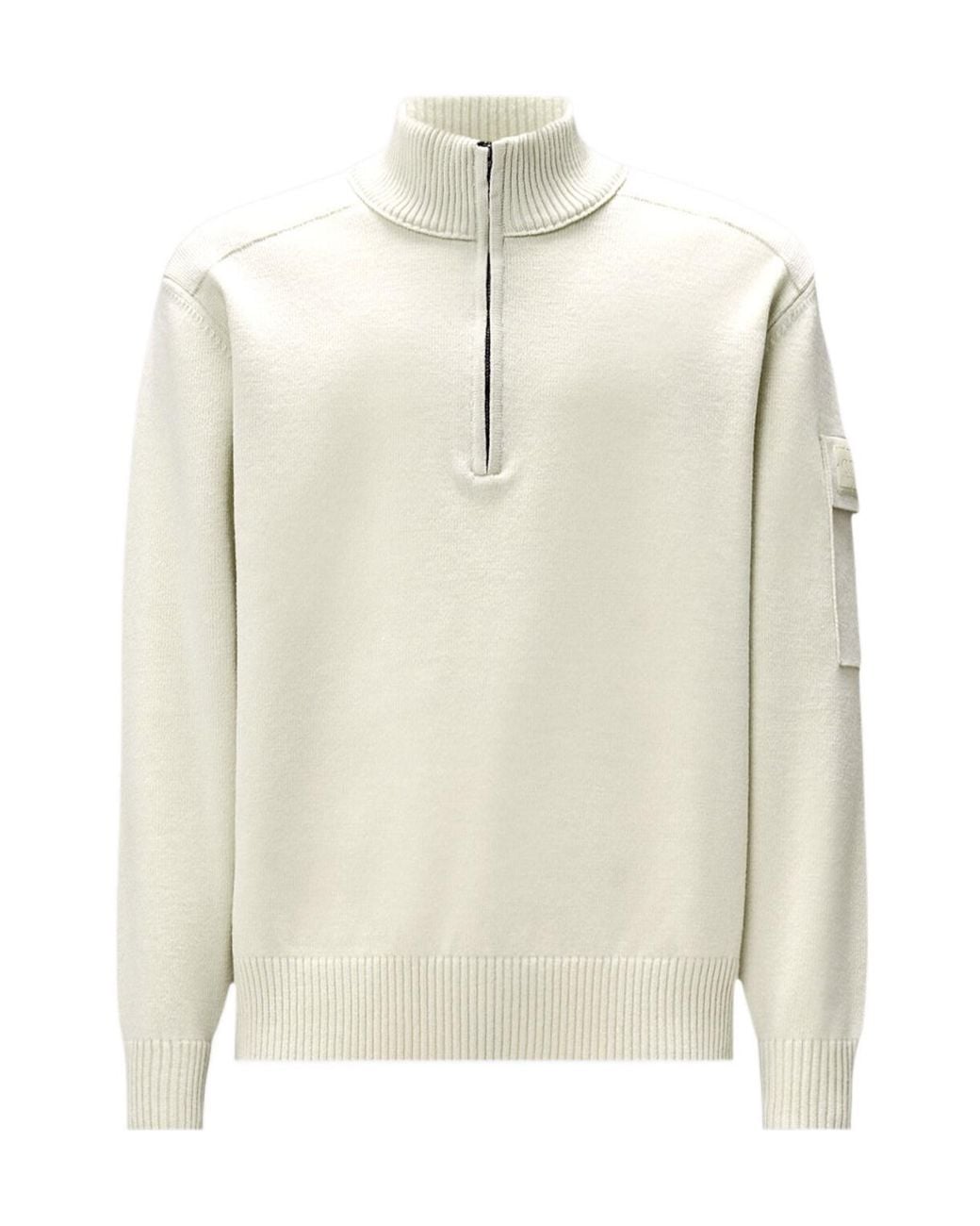 C P Company White Metropolis Series Extrafine Merino Wool Half Zip Sweater for men