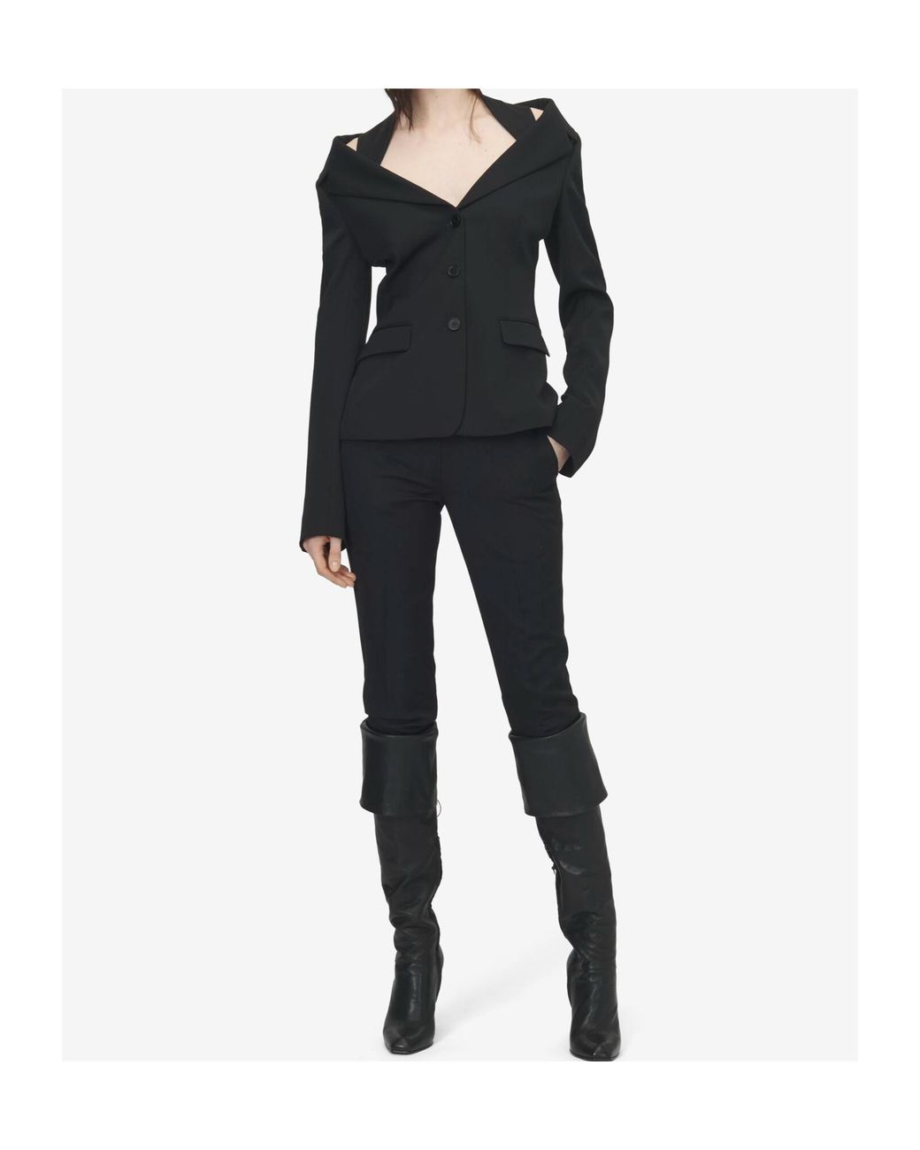 McQueen Black Off-The-Shoulder Harness Jacket
