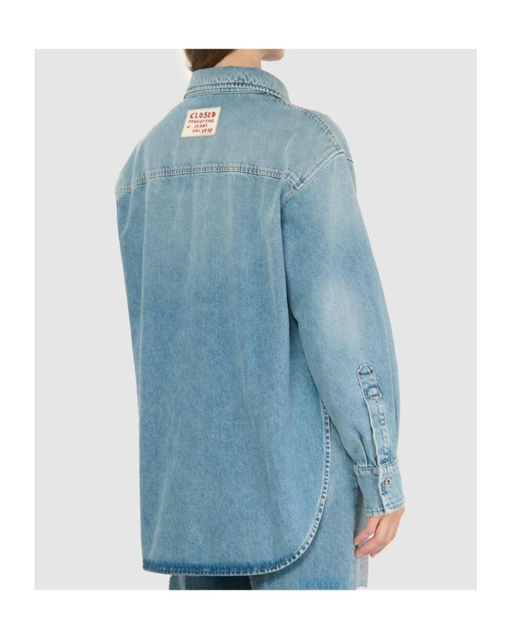 Closed Blue Oversized Printed Denim Shirt