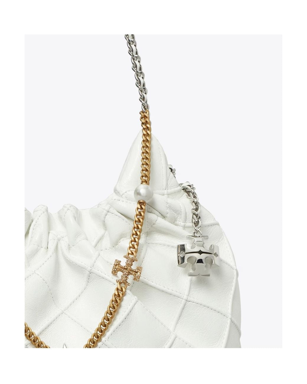 Tory Burch White Fleming Distressed Top Handle Bag