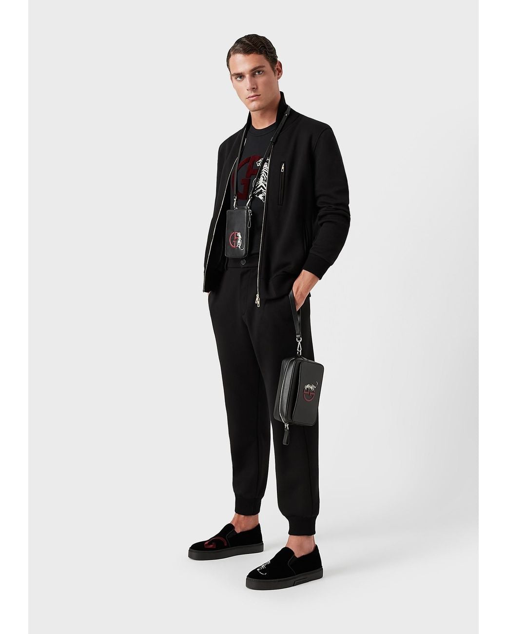 Giorgio Armani Black Embroidered Tiger Logo T-Shirt for men