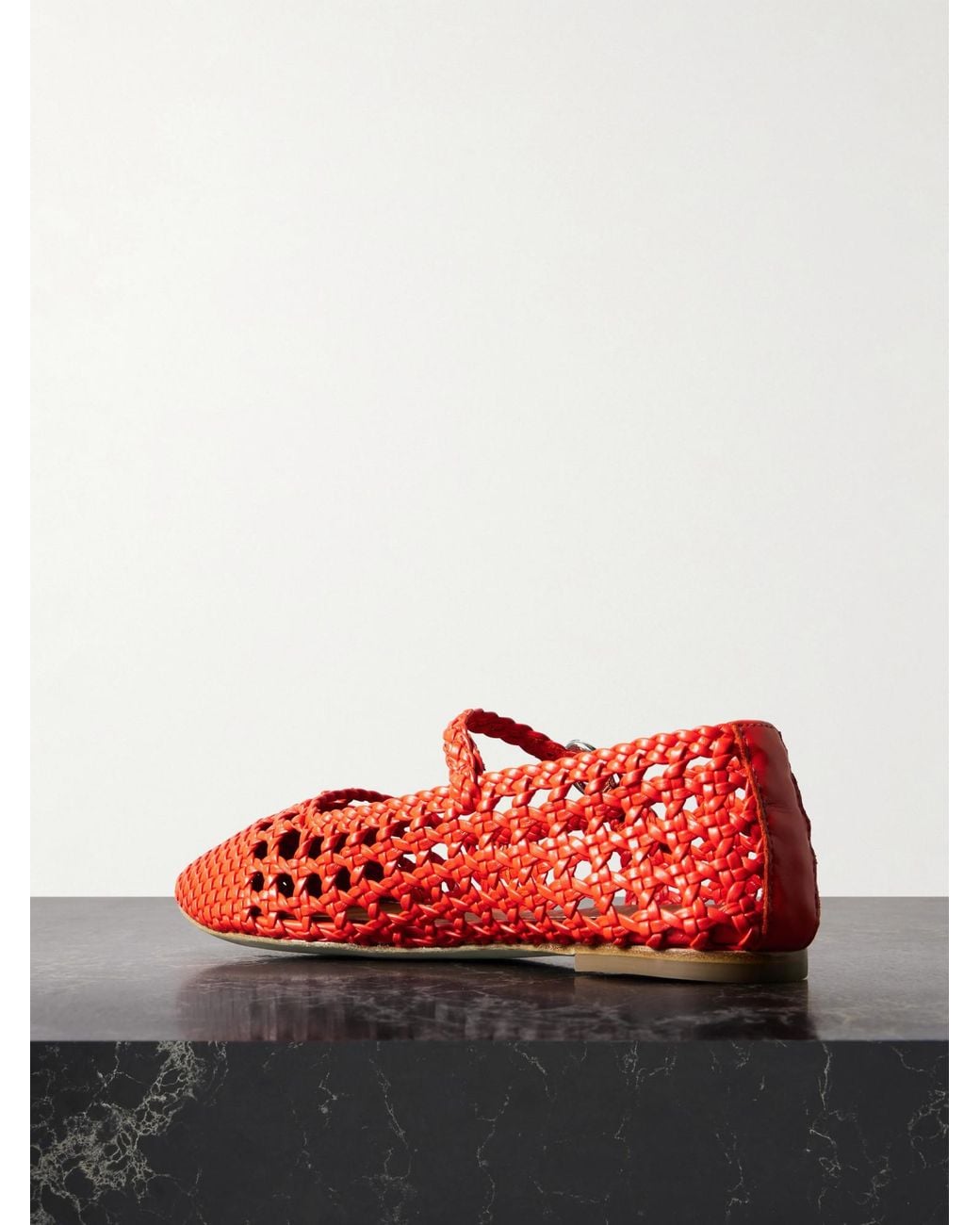 Staud Red Handwoven Leather Ballet Flats