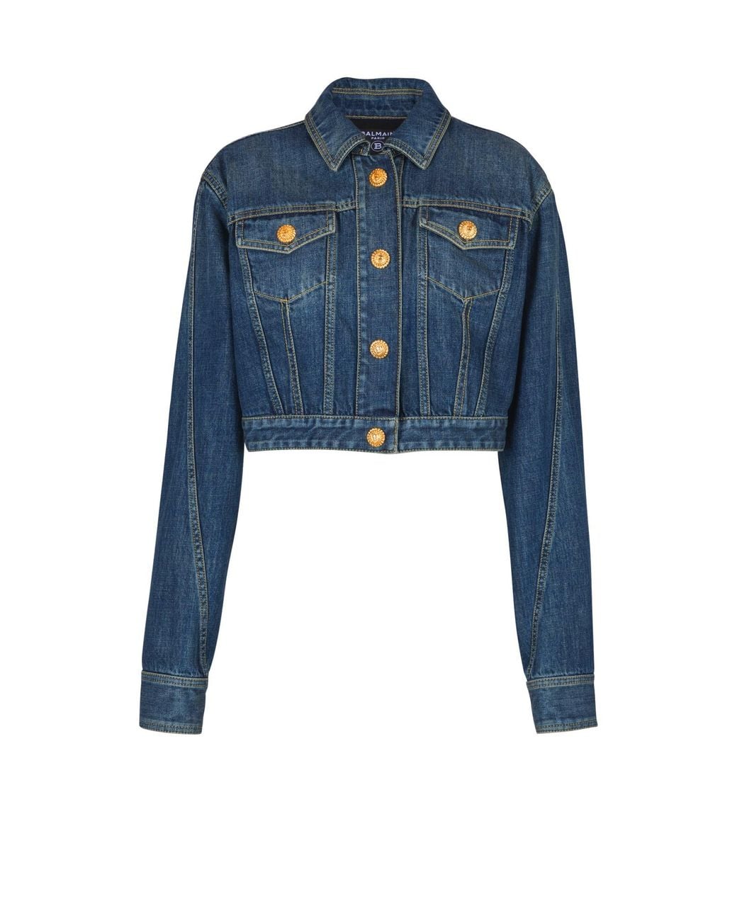 Balmain Blue Cropped Faded Denim Jacket