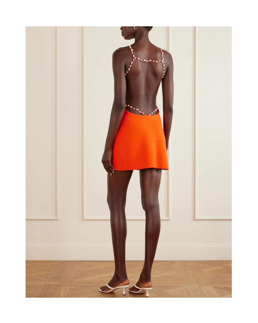 Cult Gaia Orange Open-Back Embellished Stretch Mini Dress