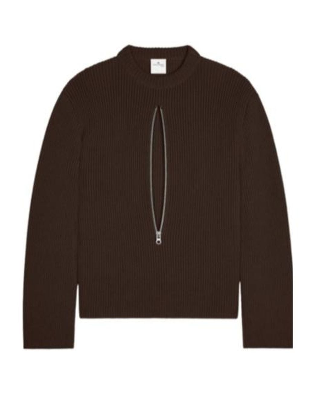 Courreges Brown Zipped Ribbed Wool Sweater for men