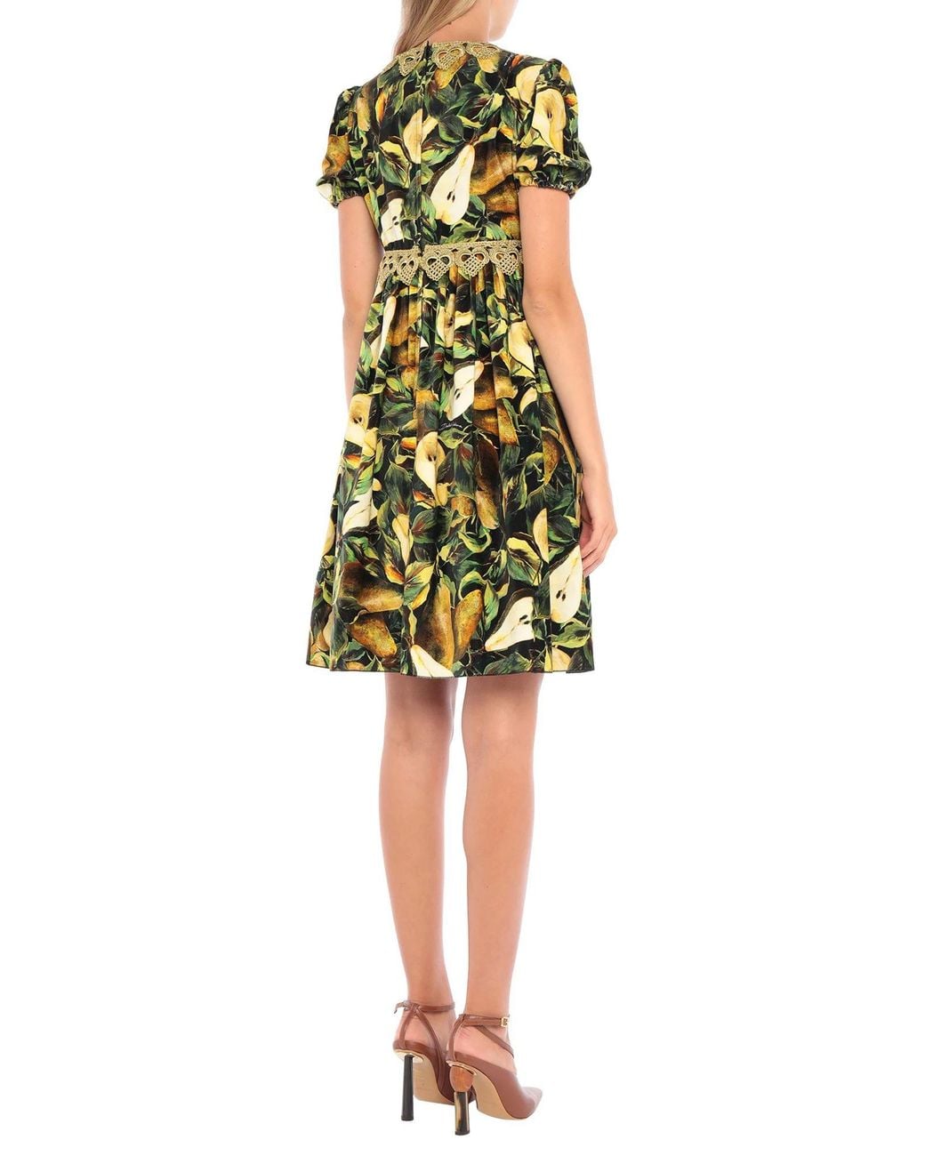 Dolce & Gabbana Green Velvet Short-Sleeve Ruched Dress