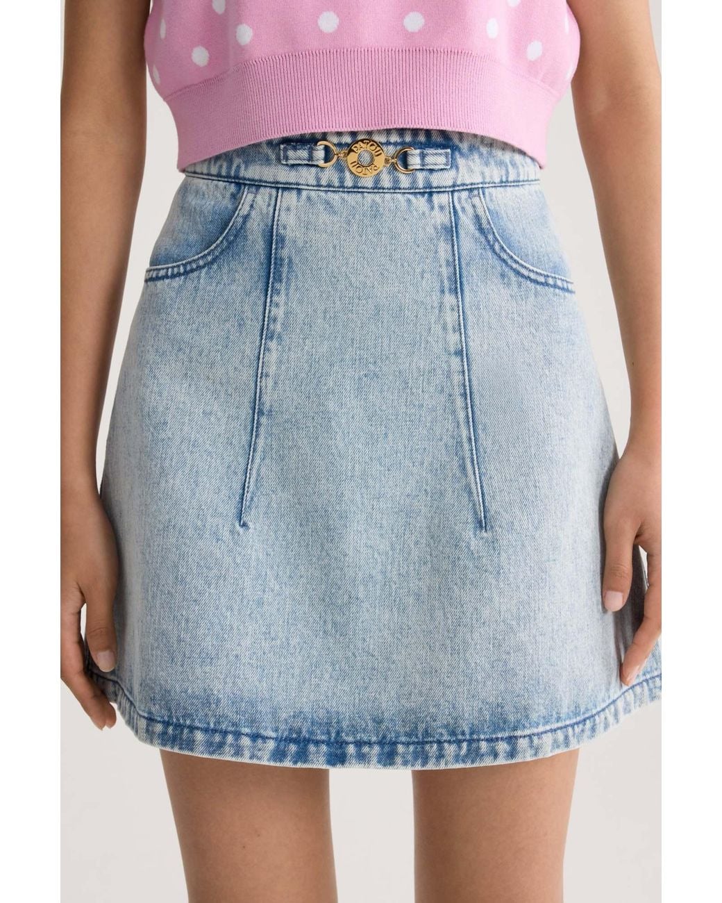 Patou Blue High-Waist A-Line Denim Mini Skirt