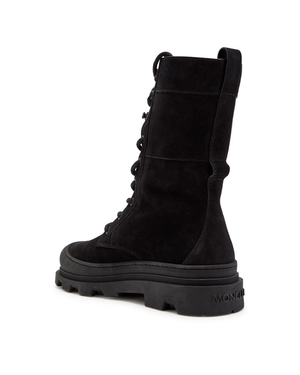 Moncler Black Suede Lace-Up Flat Ankle Boots