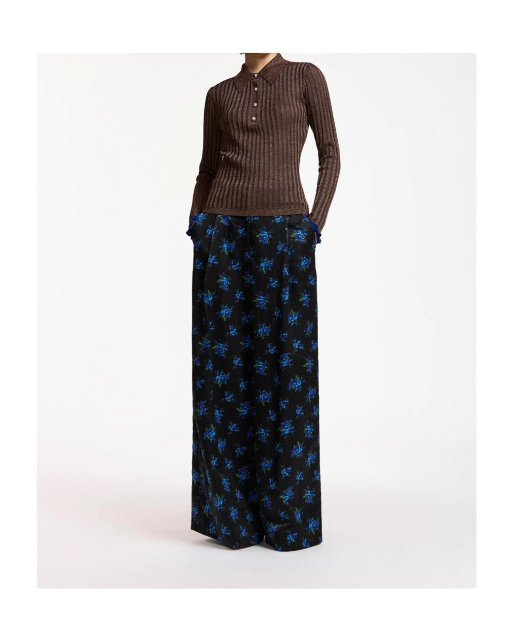 Essentiel Antwerp Brown Ribbed-Knit Polo Shirt