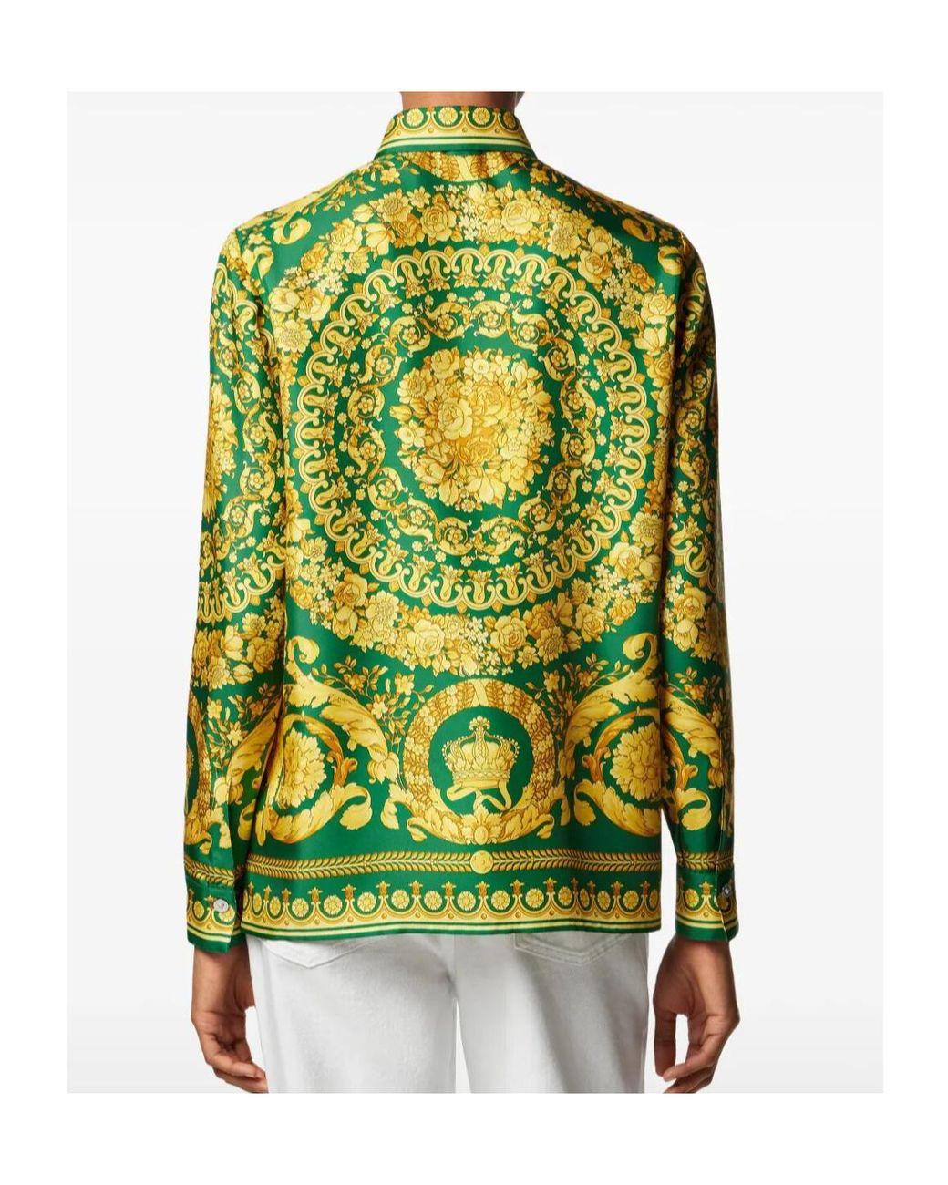 Versace Green Baroque Pattern Long Sleeved Shirt