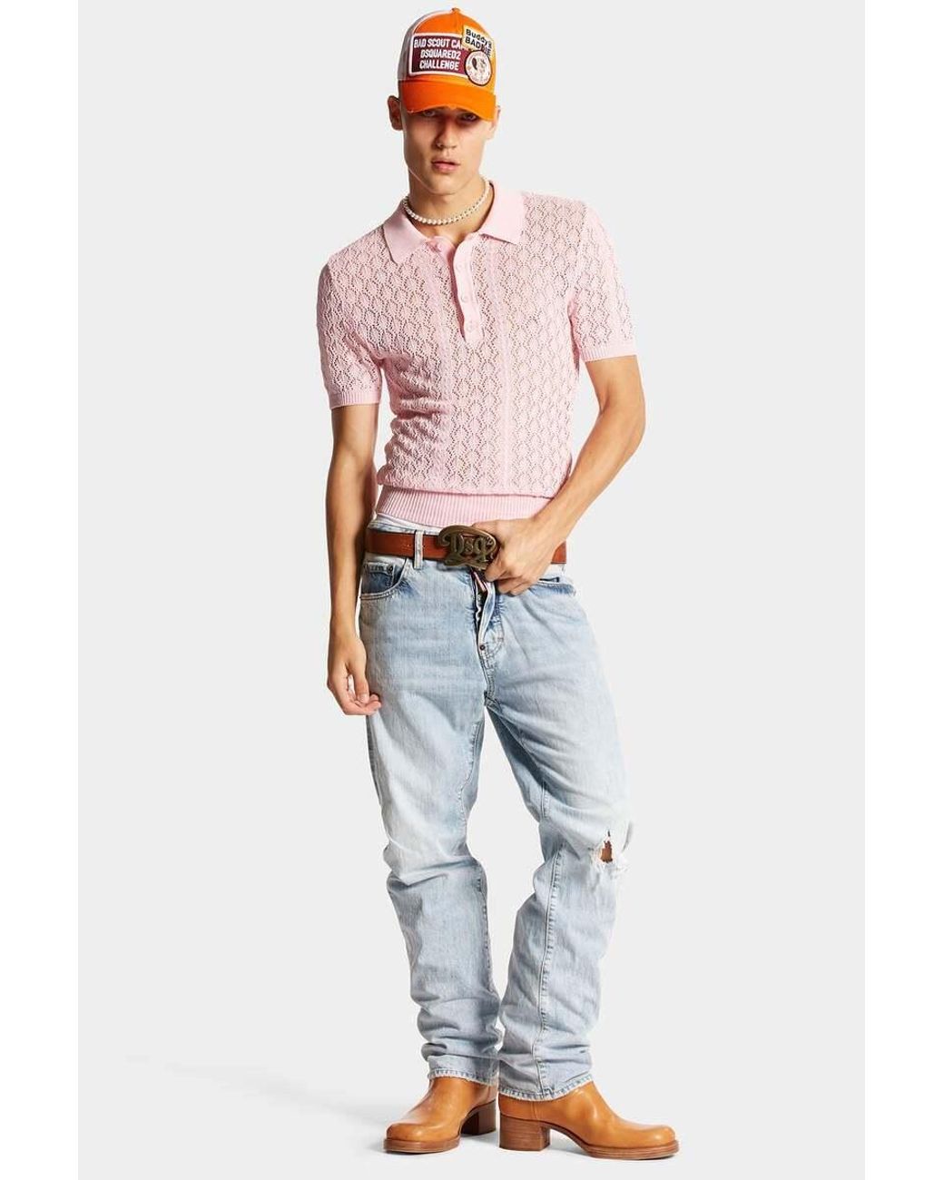 DSquared² Blue Ripped Straight-Leg Jeans for men