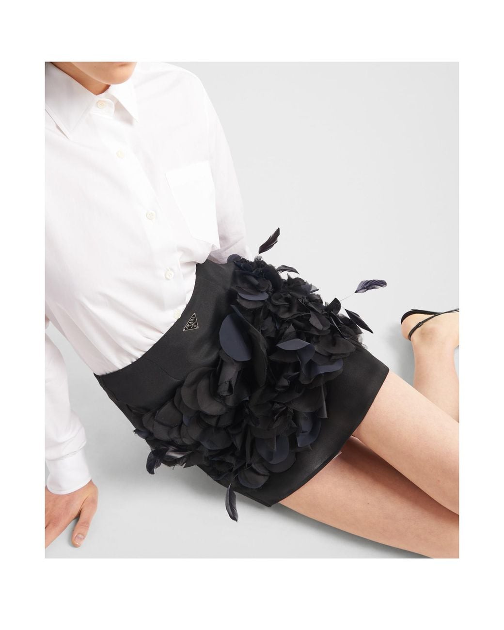 Prada Black Logo Plaque Straight Hem Skirt