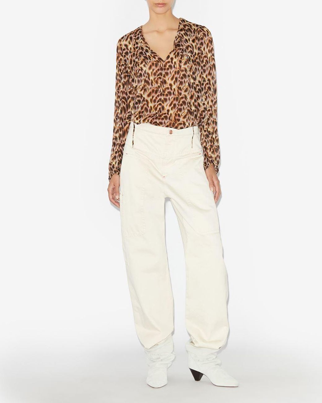 Isabel Marant Brown Isabel Marant Étoile Daytonea Pattern-Printed Ruched Blouse