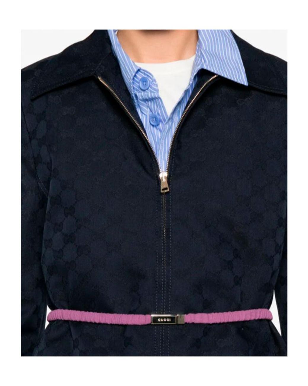 Gucci Blue Monogrammed Zip-Up Jacket