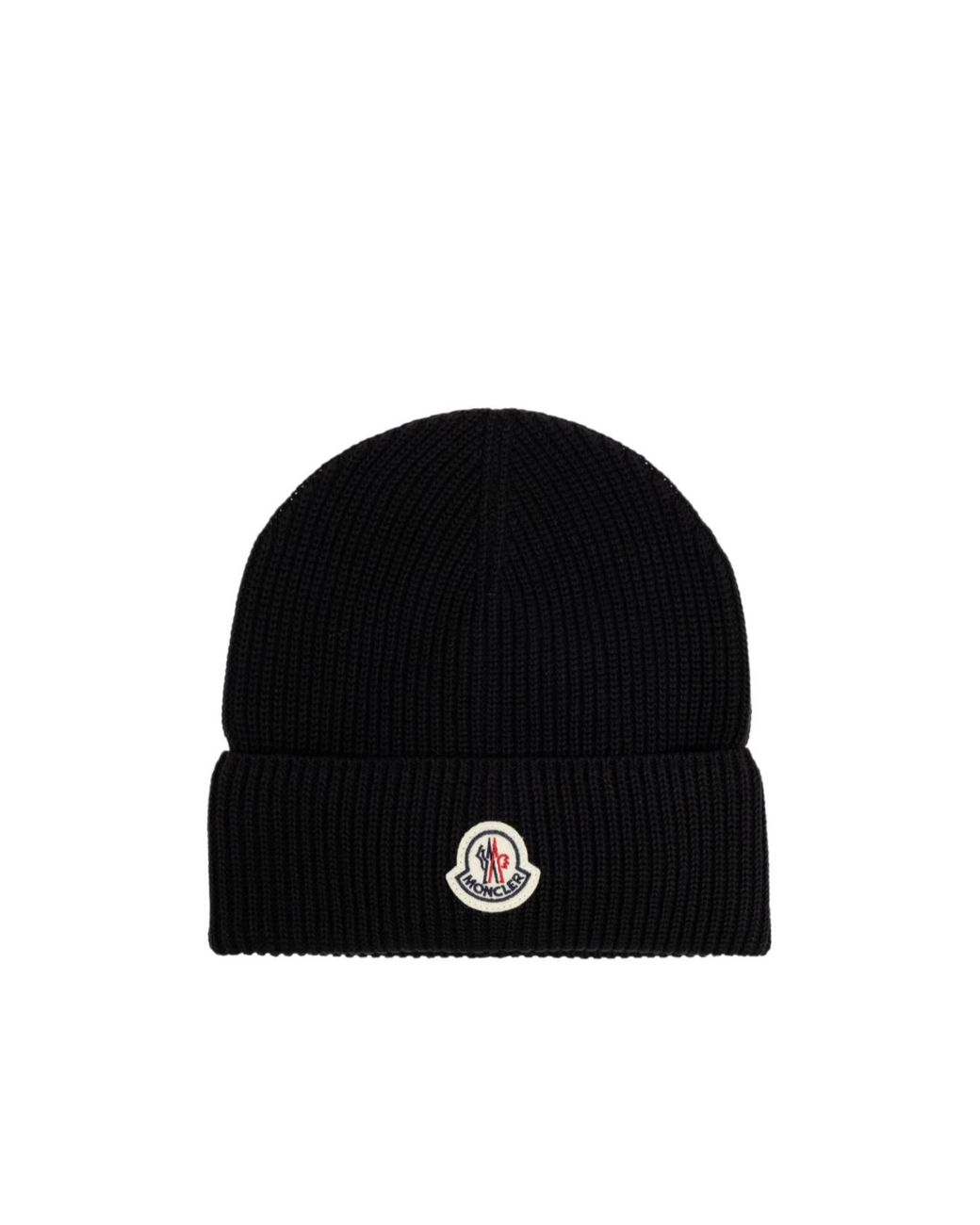 Moncler Black Logo Patch Ribbed Beanie for men